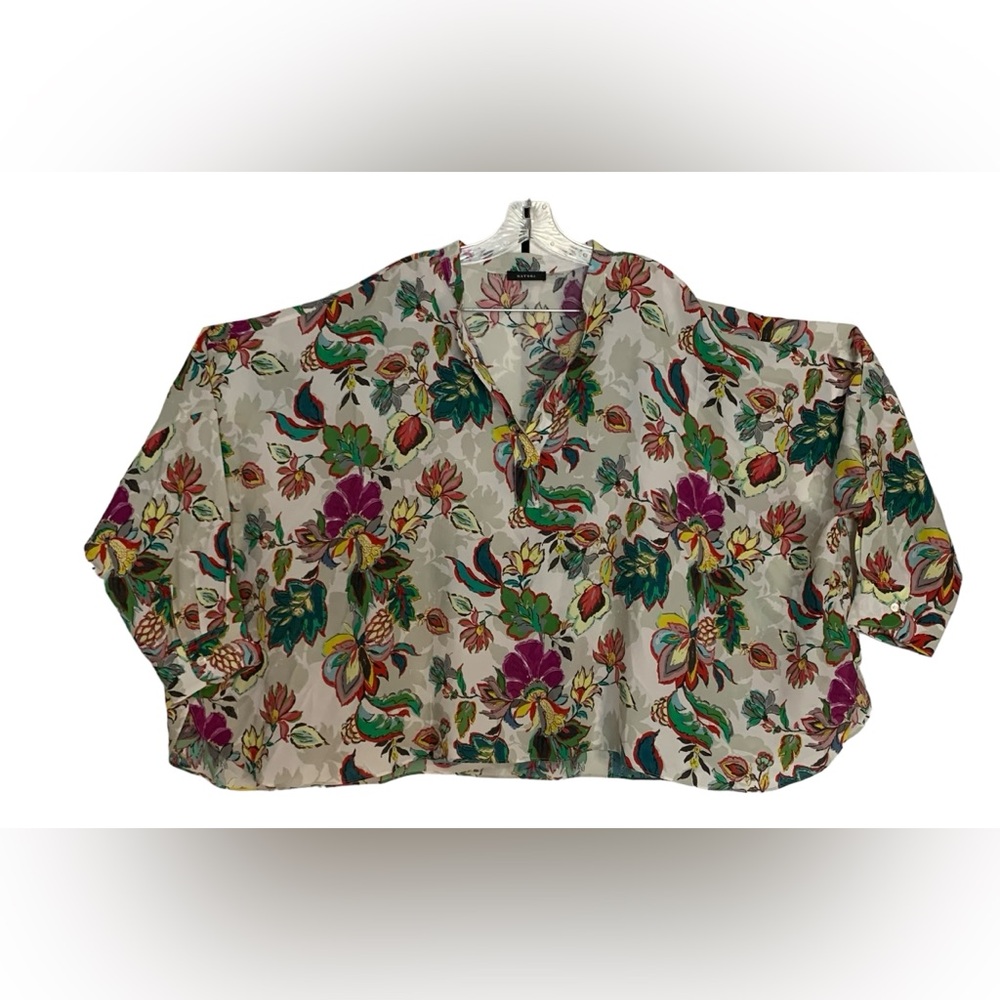 Natori floral print silk blend oversized blouse. Sz XL EUC - Picture 6 of 10